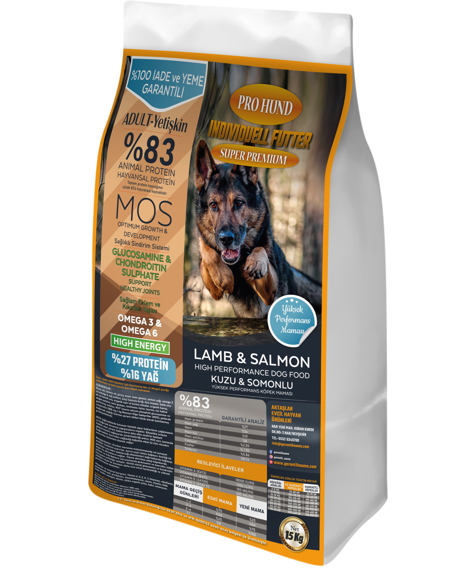 PRO HUND INDIVIDUELL Kuzu Etli ve Somonlu Süper Premium Yetişkin Köpek Maması (15Kg)