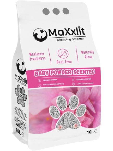 MaXxlit Bebek Pudralı Kokulu Topaklanan Bentonit Kedi Kumu (2 Adet x 10 Lt.)