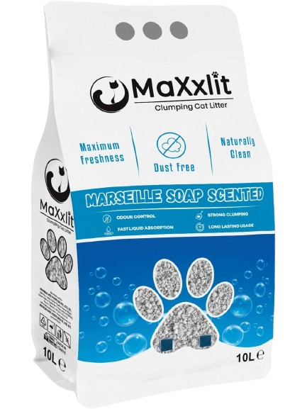 MaXxlit Marsilya Sabun Kokulu Topaklanan Bentonit Kedi Kumu (2 Adet x 10 Lt.)
