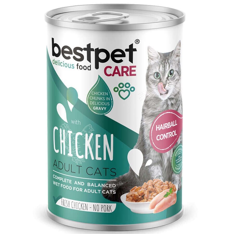 Bestpet Tavuk Parça Etli Ve Soslu (Tüy Yumağı Koruyuculu) Yetişkin Kedi Konservesi 400 Gr - 24 Adet